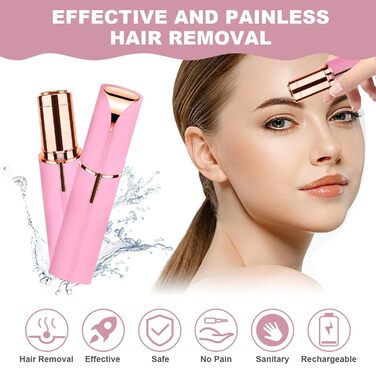 Електричний прилад для видалення волосся з обличчя URAQT для жінок, USB, безболісний тример для обличчя, тіла, губ та підборіддя, з LED-підсвічуванням, рожеве золото