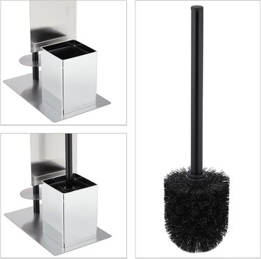 Набір для ванної кімнати Relaxdays: тримач туалетного паперу, щітка для туалету та підставка, полиця, срібно-чорний, 69x26x18 см