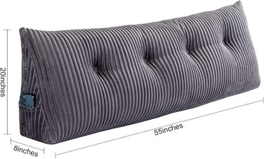 Підтримка для спини SLIGUY: велика подушка-клинок для попереку, підтримка спини для ліжка, дивана, крісла. 120 x 50 x 20 см, сірий