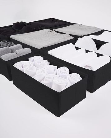 Large Drawer Organization System 12-Piece Set of White Boxes Storage Organizer Drawer Closet Organizer Storage Box Closet Organizer (Black, 4=28x28x10cm, 6=28x14x10cm, 2=14x14x10cm)