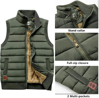 Чоловічий outdoor жилет Vcansion з флісовим коміром, утеплений повсякденний жилет армійного зеленого кольору (S)