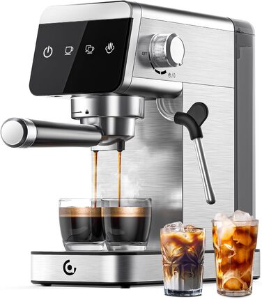 AMZCHEF Siebträgermaschine 20 Bar with LED Display Home 2-in-1 Espresso Machine with 1.2L Detachable Tank for Home Gifts, Compact Stainless Steel Latte Machine, 1350W