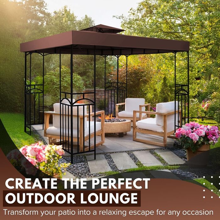 20.3 x 20.3 cm Gazebo Replacement Canopy Cover, Waterproof Cover for Outdoor Gazebo, Double-Tiered, UV30, Awning Cover, Garden, Terrace, Courtyard Tent (brown)