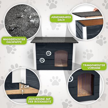 Будка для собак Outentin - XL, сіра, 76x60x60 см - тепла, ізольована, для вулиці