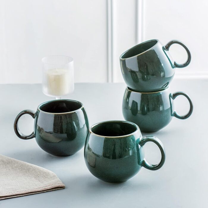 UNICASA Porcelain Coffee Mugs, Set of 4 Cups with Handles, Each 530 ml, Dishware Cup Mug for Tea, Coffee, Milk, Cappuccino, Green