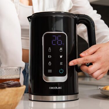 Cecotec Thermosense 500 Touch Electric Kettle - 1.7L, Stainless Steel, 5 Temperature Settings, Touchscreen, 360° Swivel Base