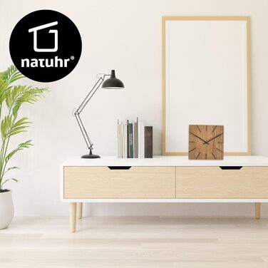Oak Wall Clock, Table Clock, Desk Clock - Beam - Solid Wood Design 17 x 17 cm (Smoked Oak, Black Hands, Radio Clock Movement)