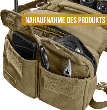 Шлейка для собак OneTigris з рюкзаком, Hoppy Caper 3.0 для піших прогулянок та хайкінгу, рюкзак для собак середніх та великих порід, 2 основні кишені, 4 додаткові кишені - Зелений (L, Коричневий)