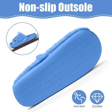 OFFCUP Жіночі домашні тапочки з м'якою підошвою, у вигляді акули, антиковзкі, зручні, з піною Memory, плюшеві, для дому та вулиці (42/43, блакитні)