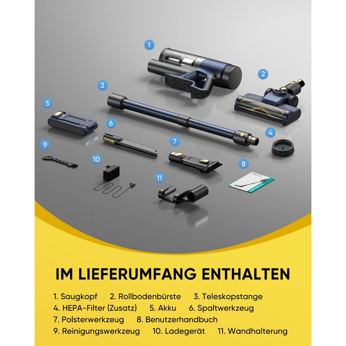 Бездротовий пилосос Vexilar V12: 50 хв роботи, 50 кПа, 450 Вт, LED-дисплей, зелене підсвічування, антизаплутувальна щітка. Ідеально для дому, авто, видалення шерсті тварин.