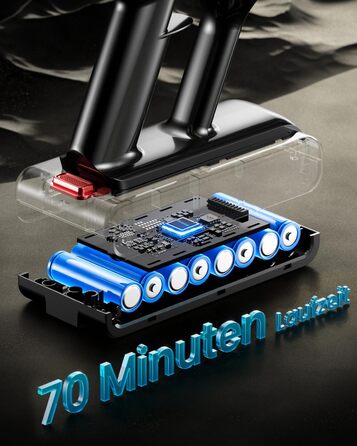 Бездротовий акумуляторний пилосос 45000 Па/550 Вт/70 хв, 1.8 л з OLED-екраном та антизаплутана насадка для підлоги, для твердих поверхонь, килимів, шерсті тварин