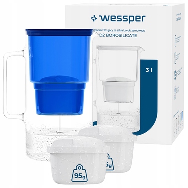Скляний фільтрувальний глечик Wessper D2 BOROSILICATE 3л, синій + 3 фільтри
