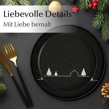 Набір чашок Miamio на Новий Рік, 4 шт, 500 мл, чорні / Кавові чашки на Різдво, мінімалістичний зимовий мотив, подарунок на Новий Рік, безпечні для миття в посудомийній машині та використання в мікрохвильовці – Vinter Collection (12 шт)