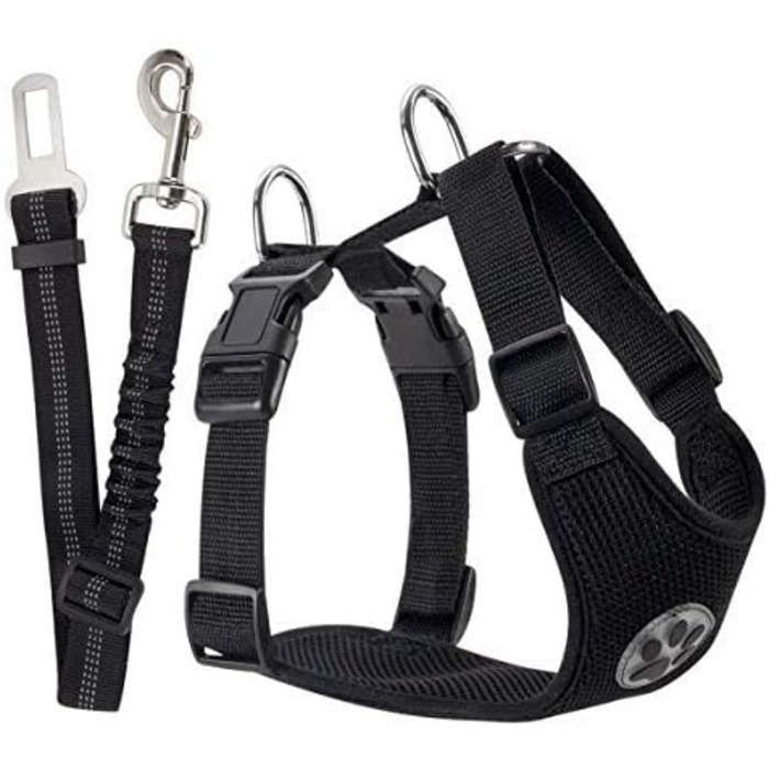 Шлейка для собак SlowTon з кріпленням для автомобіля, чорна, розмір M. Двошаровий дихаючий матеріал, підходить для повсякденних спортивних активностей.