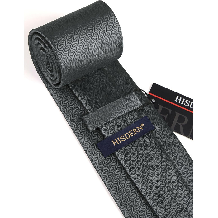 Краватка для чоловіків HISDERN на весілля з кишеньковим хустинкою, класичний візерунок, в клітинку, в горіх, бізнес-краватка та кишеньковий хустинка (Сірий)