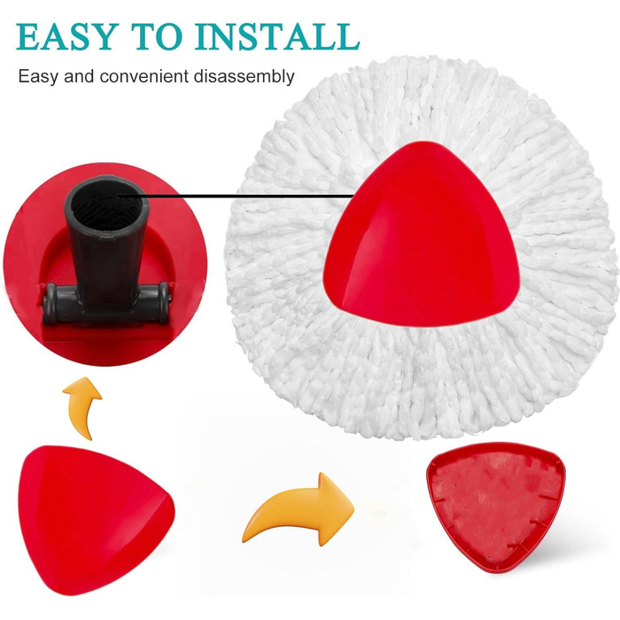 12 EasyWring rotating mop heads, microfiber pop replacement heads, 2 rotating mop covers. Microfiber mop heads can easily remove and absorb stubborn dirt.