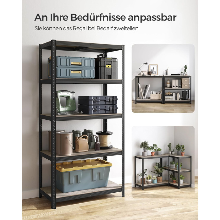 SONGMICS Industrial 5-Tier Shelf Unit - Greige & Black (50x100x200 cm)