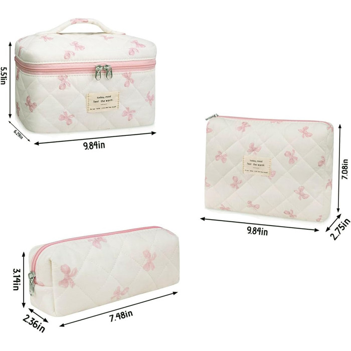 Набір косметичок з квітами для дівчаток, набір культуртреш для жінок, степкова косметичка для макіяжу, бавовняний культуртреш, косметичка Coquette, естетичні речі Clean Girl, косметична сумка (біло-рожева стрічка)