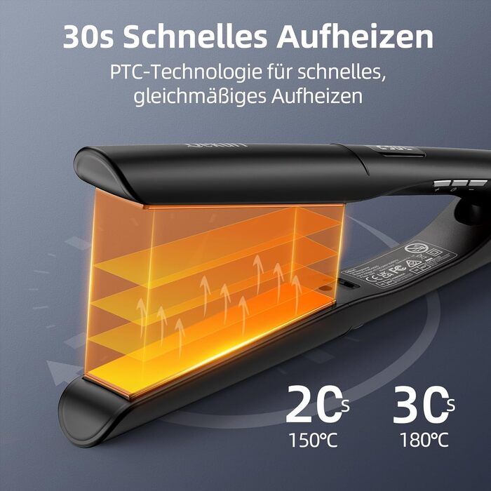 Dekuri 42mm Ceramic Hair Straightener - Water-Based Plates, Pink/Black - Adjustable 120°C-230°C