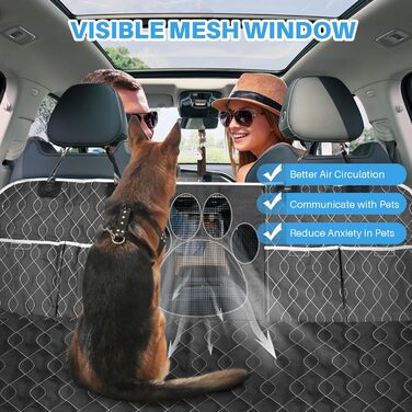 Водонепроникний килимок для собак у машину, 213x190 см, чорний. Захист від подряпин та ковзання, з віконцем для спостереження за твариною
