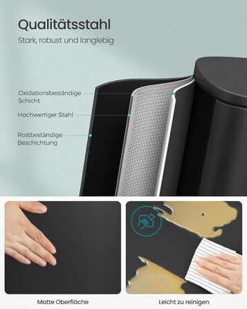 Відро для сміття SONGMICS 50 л з педальним механізмом, сталеве, з м'яким закриттям, чорне