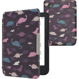 Чохол-книжка kwmobile для Kobo Clara 2E / Tolino Shine 4 - з візерунком єгипетських ієрогліфів, золото-чорний (різнобарвні динозаври, фіолетовий, жовтий, блакитний)