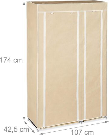 Relaxdays Fabric Wardrobe with Clothes Rail & 5 Compartments, HBT: 174 x 107 x 42.5 cm, Sturdy Folding Wardrobe with Cover, Beige