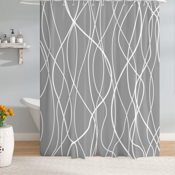 Штора для душу M&W DAS DESIGN 180x200 см, сіра, водонепроникна, поліестер, анти-грибок, пральна