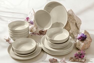 Обідній сервіз Konsimo Victo, бежевий глянцевий, набір на 6 осіб (18 предметів)