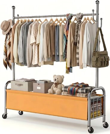 Вішалка для одягу сталева з кошиком для зберігання, навантаження до 115 кг, 3-в-1, для спальні та передпокою UP-R02