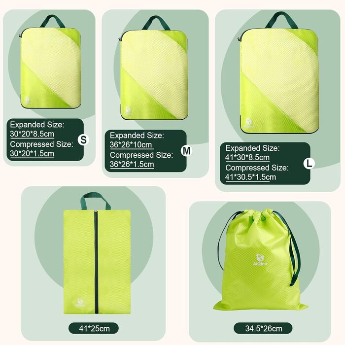 Набір органайзерів для валізи AiQInu: 5 шт. з компресією, для подорожей, з мішечком для взуття та білизни