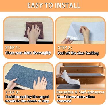 Набори килимків для сходів Aucuda, 15 шт., сірі, 76x20 см, антиковзаючі, самоклеючі, для захисту дерев'яних ступенів
