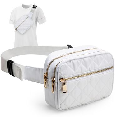 Жіноча бананка Jueachy: водонепроникна сумка через плече з ромбічним візерунком, 4 кишені на блискавці, для активного відпочинку та фестивалів (біла)