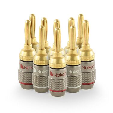 Бананові роз'єми Nakamichi FanLock Excel-Serie, 24Кт позолочені, для акустичних кабелів 10-18 AWG, 4 мм, для Hi-Fi стерео та домашнього кінотеатру, 10 шт (5 пар)