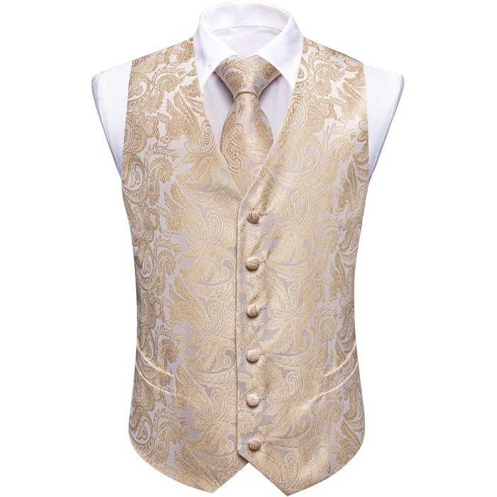 Костюмний жилет Barry.Wang з краваткою та аксесуарами, 8 предметів, жаккард, шампань. Ідеальний для весілля та урочистих подій.