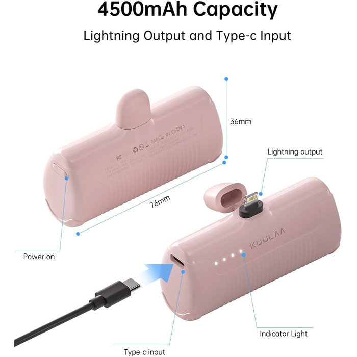 Портативний повербанк 4500mAh з PD для iPhone (персиково-рожевий)