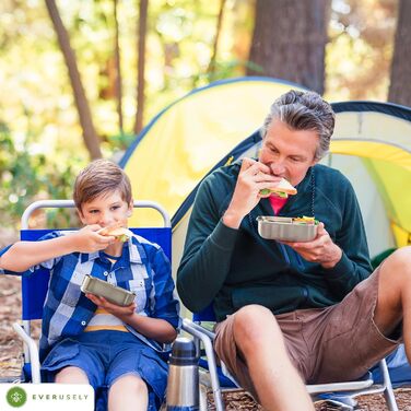 Everusely Ланчбокс Bento Box Лавандовий - 0,8 л, нержавіюча сталь, з контейнером для спецій, 3 відділення