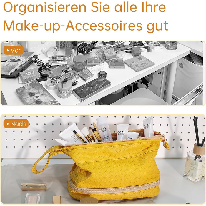 Жіноча косметичка-органайзер для макіяжу велика, водовідштовхувальна, з відділенням для пензлів, для подорожей (B-жовтий)