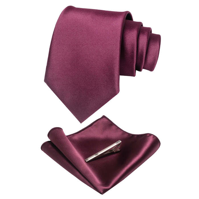 Чоловічий шовковий набір краватки JEMYGINS: краватка, хустинка, затискач для краватки (вишнево-каштановий)
