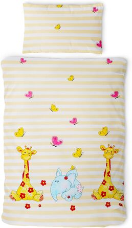 Комплект постільної білизни для дітей Gräfenstayn® з принтом тварин (жирафа та слон) - 100% бавовна (ренфорс) - ковдра 135x100 см, подушка 135x100 см