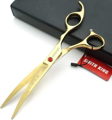 Набір ножиць для грумінгу собак 7 дюймів: прямі та вигнуті ножиці, 4 шт. (золотий)