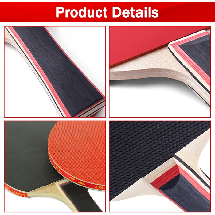 Набір для пінг-понгу JurciCat: 2 ракетки, 3 м'ячі, сумка. Підходить для гри в приміщенні та на вулиці. Довга ручка.