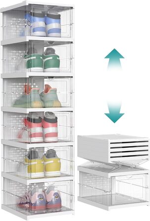 SONGMICS Shoe Cabinet Set, with 18 Shoe Boxes, Integrated Shoe Organizer, Foldable, Portable, for Shoes up to Size 46, 1-Minute Assembly, Transparent-Cloud White LSP207W01 (Transparent + Cloud White, 1)