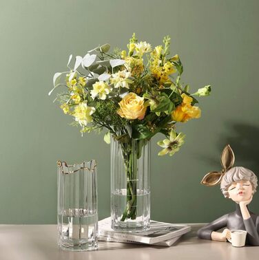 Скляна ваза для квітів, велика, циліндрична, прозора, 12x12x30 см