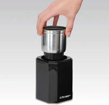 Cloer 7580 Electric Coffee and Spice Grinder, 200 W, for Pesto, Nuts and Grains, up to 70 g Coffee Beans, Removable Stainless Steel Container, Black