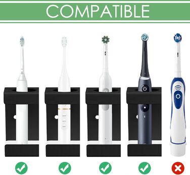 Настінний електричний тримач для зубних щіток на 4 слоти з підставкою для ополіскувача з діатоміту, сумісний з AquaSonic, Kingheroes, Oral-B (Чорний)