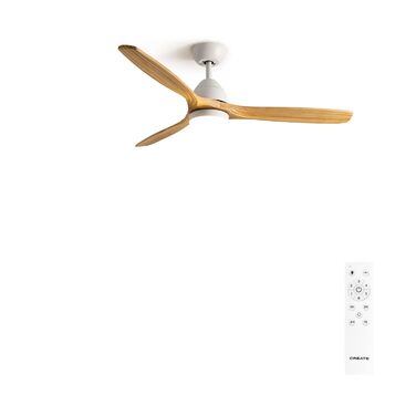 Стельовий вентилятор CREATE Windcup з підсвіткою та пультом ДУ, білий, дерев'яні лопаті, 40W, Ø132см, DC-мотор, 6 швидкостей, літній/зимовий режим