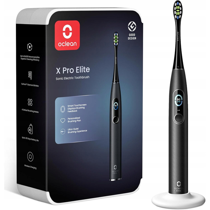Сонічна зубна щітка Oclean X Pro Elite, чорна, з Bluetooth та мобільним додатком