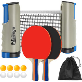 Набір для настільного тенісу Profi: 2 ракетки, м'ячі, сітка, сумка. Підходить для дорослих та дітей, для гри в приміщенні та на вулиці (сірий)