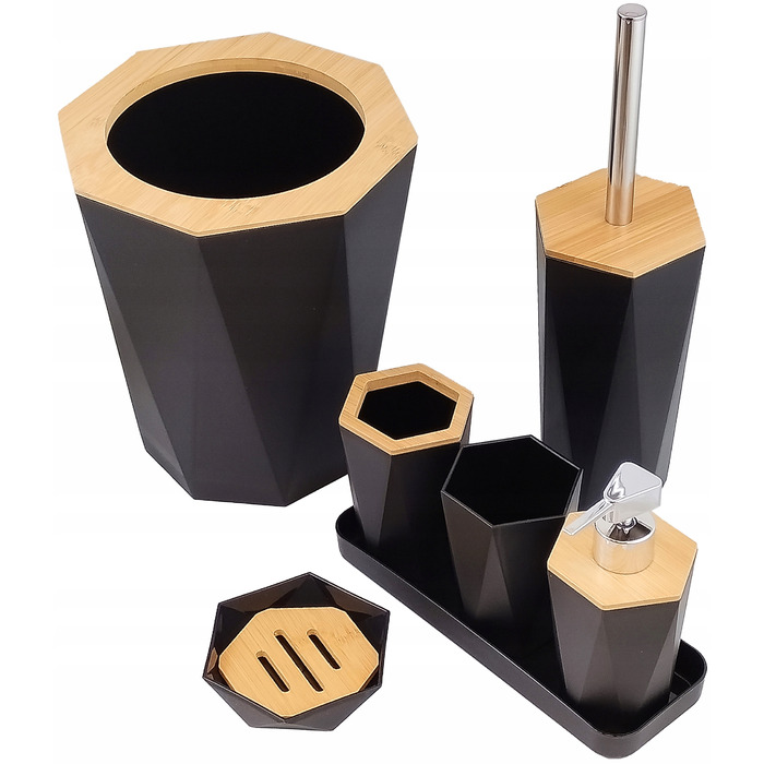 Набір аксесуарів для ванної кімнати (7 предметів): ершик для унітаза, кошик, дозатор, сірий колір